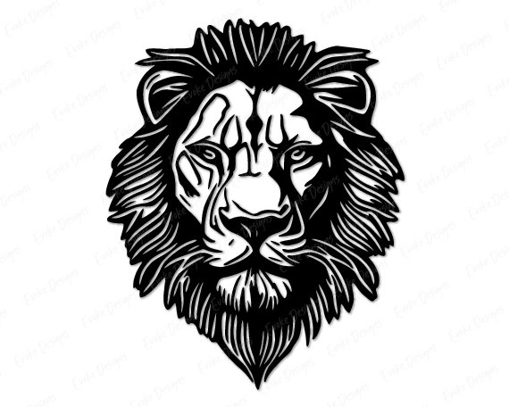 Silhouette of a majestic lion design with a broad, powerful head with a golden mane, piercing eyes, a strong jaw, and a noble, regal expression.