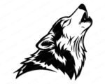 Silhouette image of a howling wolf with its head raised and muzzle open in mid-howl. The image captures the wolf’s thick fur in bold, layered strokes, highlighting its pointed ears, strong jawline, and proud, untamed spirit. The dynamic contrast and flowing lines give it a lifelike yet stylised look - perfect for creating striking vinyl decals for cars, windows, laptops, or other craft projects.