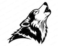 Silhouette image of a howling wolf with its head raised and muzzle open in mid-howl. The image captures the wolf’s thick fur in bold, layered strokes, highlighting its pointed ears, strong jawline, and proud, untamed spirit. The dynamic contrast and flowing lines give it a lifelike yet stylised look - perfect for creating striking vinyl decals for cars, windows, laptops, or other craft projects.