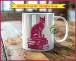 Black silhouette image of a cat sitting gracefully on a stack of books, rendered in a bold silhouette style. The cat’s sleek fur, curved tail, and poised posture create a striking, detailed design that stands out beautifully. The cat is sitting on five large hardcover books.