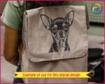 Silhouette image of a adorable chihuahua dog, featuring large upright ears, wide expressive eyes, a short muzzle, and a small compact body. Clean bold outlines capture the chihuahua’s distinctive alert stance and fine facial details.