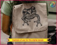 Black silhouette image of a tree frog with sweet face, long legs, and outstretched toes ending in circular pads. The frog is in a climbing pose, with its limbs spread and head slightly raised. Its large eyes and distinctive toes create a bold, clear shape.