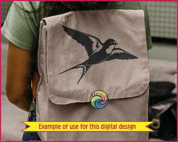 Silhouette image of a graceful swallow in mid-flight, wings spread wide and tail feathers forked. The bold contrast highlights the bird’s streamlined body, pointed wings, and delicate beak, capturing a sense of motion and freedom.