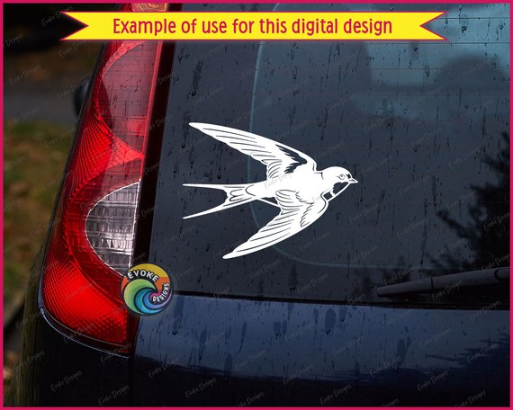 Silhouette of a flying swallow with wide open wings, smooth feather details, a bright rounded eye, and a classic forked swallow tail that gives it a timeless, vintage look. Bold contrast lines highlight each curve, making this swallow silhouette crisp, charming, and easy to cut.