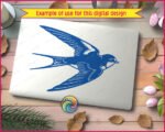 Silhouette of a flying swallow with wide open wings, smooth feather details, a bright rounded eye, and a classic forked swallow tail that gives it a timeless, vintage look. Bold contrast lines highlight each curve, making this swallow silhouette crisp, charming, and easy to cut.