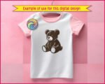 Black silhouette image of a sweet teddy bear sitting with a gentle smile and a cozy, cuddly shape that feels warm and friendly. Rounded ears, chubby paws, and soft curves give this teddy bear a classic storybook look. The bold silhouette is clean and smooth, with simple highlights that make the bear feel plush and lovable. Its seated pose feels calm and comforting, like a favorite childhood toy waiting for a hug.