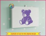 Black silhouette image of a sweet teddy bear sitting with a gentle smile and a cozy, cuddly shape that feels warm and friendly. Rounded ears, chubby paws, and soft curves give this teddy bear a classic storybook look. The bold silhouette is clean and smooth, with simple highlights that make the bear feel plush and lovable. Its seated pose feels calm and comforting, like a favorite childhood toy waiting for a hug.