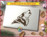 Silhouette image of a howling wolf with its head raised and muzzle open in mid-howl. The image captures the wolf’s thick fur in bold, layered strokes, highlighting its pointed ears, strong jawline, and proud, untamed spirit. The dynamic contrast and flowing lines give it a lifelike yet stylised look - perfect for creating striking vinyl decals for cars, windows, laptops, or other craft projects.