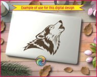 Silhouette image of a howling wolf with its head raised and muzzle open in mid-howl. The image captures the wolf’s thick fur in bold, layered strokes, highlighting its pointed ears, strong jawline, and proud, untamed spirit. The dynamic contrast and flowing lines give it a lifelike yet stylised look - perfect for creating striking vinyl decals for cars, windows, laptops, or other craft projects.