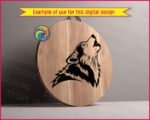 Silhouette image of a howling wolf with its head raised and muzzle open in mid-howl. The image captures the wolf’s thick fur in bold, layered strokes, highlighting its pointed ears, strong jawline, and proud, untamed spirit. The dynamic contrast and flowing lines give it a lifelike yet stylised look - perfect for creating striking vinyl decals for cars, windows, laptops, or other craft projects.