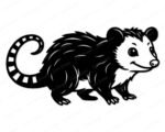 Black silhouette image of a charming little opossum with the sweetest smile! This delightful possum design features adorable rounded ears, sparkling bright eyes, and a perfectly striped tail that curls with personality. Our friendly opossum stands ready with tiny detailed paws and fluffy fur texture that gives this marsupial major cuteness appeal. The crisp black silhouette style showcases every whisker and furry detail of this lovable critter's cheerful expression.