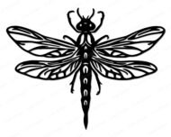 Black silhouette image of a dragonfly design featuring detailed, symmetrical wings with bold vein patterns and a sleek, elongated body. The clean vector lines give it a modern, artistic look while keeping a natural, organic feel.