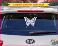 Black silhouette image of a ulysses Butterfly with wings spread wide. The bold design captures its distinct shape, with elongated forewings and scalloped hindwings. Delicate wing edges and elegant curves highlight the butterfly’s graceful form.