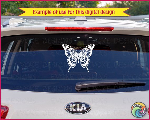 Black silhouette image of a ulysses Butterfly with wings spread wide. The bold design captures its distinct shape, with elongated forewings and scalloped hindwings. Delicate wing edges and elegant curves highlight the butterfly’s graceful form.