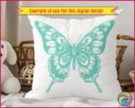 Black silhouette image of a ulysses Butterfly with wings spread wide. The bold design captures its distinct shape, with elongated forewings and scalloped hindwings. Delicate wing edges and elegant curves highlight the butterfly’s graceful form.