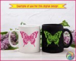 Black silhouette image of a ulysses Butterfly with wings spread wide. The bold design captures its distinct shape, with elongated forewings and scalloped hindwings. Delicate wing edges and elegant curves highlight the butterfly’s graceful form.