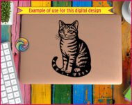 Sitting tabby cat with detailed fur stripes, expressive eyes, pointed ears, and a gently curled tail. This cute cat SVG is perfect for cat lovers, pet decals, feline crafts, and DIY cat sticker projects. Ideal for vinyl cutting, mugs, tumblers, car windows, laptops, or home decor—purrfect for any kitty-themed creation!