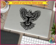 Black silhouette image of a dove with its wings fully spread, symbolizing peace and freedom. This dove’s form is elegant and serene, with smooth lines and graceful curves. Feathers are subtly detailed, adding depth while maintaining the simplicity and clarity of the bold silhouette style.