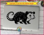 Black silhouette image of a charming little opossum with the sweetest smile! This delightful possum design features adorable rounded ears, sparkling bright eyes, and a perfectly striped tail that curls with personality. Our friendly opossum stands ready with tiny detailed paws and fluffy fur texture that gives this marsupial major cuteness appeal. The crisp black silhouette style showcases every whisker and furry detail of this lovable critter's cheerful expression.