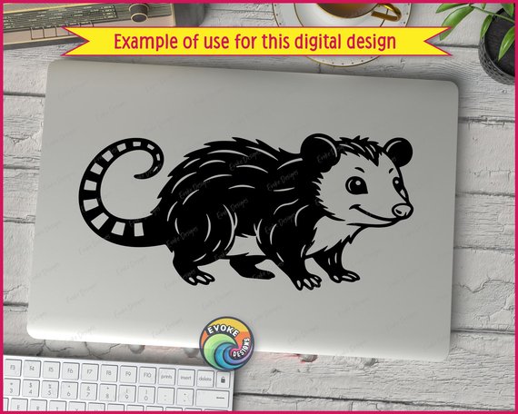 Black silhouette image of a charming little opossum with the sweetest smile! This delightful possum design features adorable rounded ears, sparkling bright eyes, and a perfectly striped tail that curls with personality. Our friendly opossum stands ready with tiny detailed paws and fluffy fur texture that gives this marsupial major cuteness appeal. The crisp black silhouette style showcases every whisker and furry detail of this lovable critter's cheerful expression.