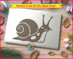 Digital image of a silhouette of a happy little snail with long eye stalks, a bright smiling face, and a bold swirling snail shell that curls in a perfect spiral. Smooth lines, cute spots, and a plump little snail body give it a sweet, friendly look.