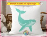 Black silhouette image of a cheerful humpback whale swimming with a big, gentle curve and a calm, friendly feel. The smooth silhouette shows a rounded whale body, lifted tail flukes, and wide fins that look ready to glide through the sea. Soft flowing lines highlight the whale’s belly grooves, giving it a classic humpback whale look with a fun, playful twist. The bold shape and clean contrast make this whale feel strong, peaceful, and full of ocean magic.
