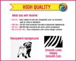 Black silhouette image of a pug dog design with its stout little body, chunky legs, and that classic curly pug tail looping proudly over its back. Big round eyes shine with playful mischief, while the wrinkly forehead, short snout, and floppy ears give this pug a sweet, lovable look. The bold silhouette style uses clean lines and high contrast, making the pug shape strong, cute, and instantly recognizable as a happy pug puppy.