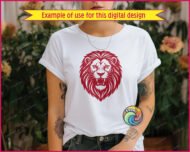 Lion roaring with fierce fangs, piercing eyes, and a majestic flowing mane full of wild, jagged details. This regal lion head features a snarling open mouth, sharp lion teeth, prominent lion fangs, dramatic lion mane layers, and strong lion brow lines that scream king of the jungle energy. Every fierce detail pops with high-contrast style.