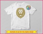 Lion roaring with fierce fangs, piercing eyes, and a majestic flowing mane full of wild, jagged details. This regal lion head features a snarling open mouth, sharp lion teeth, prominent lion fangs, dramatic lion mane layers, and strong lion brow lines that scream king of the jungle energy. Every fierce detail pops with high-contrast style.