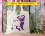 Black silhouette image of a pug dog design with its stout little body, chunky legs, and that classic curly pug tail looping proudly over its back. Big round eyes shine with playful mischief, while the wrinkly forehead, short snout, and floppy ears give this pug a sweet, lovable look. The bold silhouette style uses clean lines and high contrast, making the pug shape strong, cute, and instantly recognizable as a happy pug puppy.