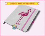Silhouette image of a flamingo standing proud on long skinny legs, with gorgeous ruffled feathers, a gracefully curved neck, and that iconic downward-pointing beak. Every fluffy feather layer and spindly toe is crisp and detailed, perfect for flamingo lovers everywhere!