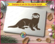 Black silhouette image of a river otter with a long swooshy tail, rounded otter ears, bright curious eyes, and whiskery snout full of playful charm. This smooth otter design shows a happy sea otter pose with soft curves, clean lines, and bold contrast, capturing that lovable aquatic animal vibe every otter lover adores.