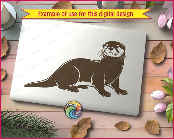 Black silhouette image of a river otter with a long swooshy tail, rounded otter ears, bright curious eyes, and whiskery snout full of playful charm. This smooth otter design shows a happy sea otter pose with soft curves, clean lines, and bold contrast, capturing that lovable aquatic animal vibe every otter lover adores.