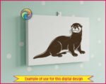 Black silhouette image of a river otter with a long swooshy tail, rounded otter ears, bright curious eyes, and whiskery snout full of playful charm. This smooth otter design shows a happy sea otter pose with soft curves, clean lines, and bold contrast, capturing that lovable aquatic animal vibe every otter lover adores.
