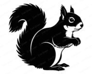 Silhouette image of a cheeky squirrel with a wonderfully bushy tail curling gracefully, an outlined eye sparkling with fun, and perky little ears atop a sleek body. Complete with a fluffy belly and raised paws, it looks just like a real woodland squirrel ready to scamper off with an acorn or two. This cute squirrel clipart is packed with detail from the furry tail edges to the tiny claws.