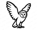 Silhouette outline image of a beautiful barn owl swooping to life with wide-open wings spread wide and proud! With its iconic heart-shaped face, sharp talons ready to land, and striking black-and-white outline art style, this wise hoot-owl clipart is pure magic. Every feather, beak, and claw is crisp, clean, and full of owl-y charm.