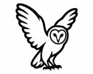 Silhouette outline image of a beautiful barn owl swooping to life with wide-open wings spread wide and proud! With its iconic heart-shaped face, sharp talons ready to land, and striking black-and-white outline art style, this wise hoot-owl clipart is pure magic. Every feather, beak, and claw is crisp, clean, and full of owl-y charm.