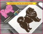 Silhouette image of a Chow Chow dog capturing the fluffy charm of its classic lion-mane in a bold silhouette style. With its puffy cloud-like fur, perky ears, curly plume tail, and sturdy teddy-bear body, this cute Chow Chow puppy stands proud and ready for adventure. Every fluffy detail of this Chow Chow dog design pops with personality, from its signature ruff around the neck to its happy expression and strong legs.