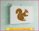 Silhouette image of a cheeky squirrel with a wonderfully bushy tail curling gracefully, an outlined eye sparkling with fun, and perky little ears atop a sleek body. Complete with a fluffy belly and raised paws, it looks just like a real woodland squirrel ready to scamper off with an acorn or two. This cute squirrel clipart is packed with detail from the furry tail edges to the tiny claws.