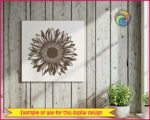 Silhouette image of a sunflower blooming with layered petals, radiant floral symmetry, and a rich seed center packed with tiny dotted detail. This sunflower SVG feels bright, happy, and full of garden charm, with crisp lines, clean contrast, and a classic botanical look that pops in black and white. A cheerful sunflower clipart style full of sunny energy.