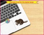 Black silhouette image of a busy little beaver sitting proud with a chunky body, smooth bold silhouette, and a wide paddle tail etched in neat crisscross detail, clutching a gnawed log like a true dam builder. This cute beaver clipart shows tiny paws, rounded ears, bright eye, and soft curved lines that give it a friendly woodland creature look.