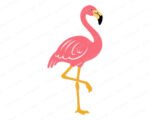 Colourful image of a fabulous pink flamingo clipart bursting with tropical colour! Dressed in gorgeous hot pink plumage with pretty layered feather details, golden yellow legs, and a cute black-tipped yellow beak, this cheerful flamingo illustration is pure summer fun.