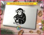 Image of a cheeky little baby chimp with giant sparkling eyes, oversized round ears, fluffy jungle fur, curly monkey fingers, and a sweet smiling face.