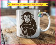 Image of a cheeky little baby chimp with giant sparkling eyes, oversized round ears, fluffy jungle fur, curly monkey fingers, and a sweet smiling face.