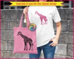 Image of a graceful long-neck giraffe with bold spots, elegant legs, curved horns, alert ears, and a sweet cartoon-style face.