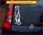 Clear meerkat clipart showing a full body meerkat silhouette. This meerkat vector cut file features the desert animal standing upright on its hind legs on a transparent background. A detailed digital image and png graphic of an alert meerkat looking over its shoulder with distinctive eye patches.