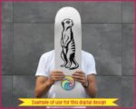 Clear meerkat clipart showing a full body meerkat silhouette. This meerkat vector cut file features the desert animal standing upright on its hind legs on a transparent background. A detailed digital image and png graphic of an alert meerkat looking over its shoulder with distinctive eye patches.