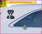 Cobra SVG cut file featuring a striking king cobra silhouette. This digital image displays an aggressive cobra clipart graphic with an expanded hood, bared fangs, and a coiled body. A detailed snake vector and transparent PNG design highlighting a fierce cobra snake with a bifurcated tongue.