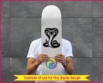 Cobra SVG cut file featuring a striking king cobra silhouette. This digital image displays an aggressive cobra clipart graphic with an expanded hood, bared fangs, and a coiled body. A detailed snake vector and transparent PNG design highlighting a fierce cobra snake with a bifurcated tongue.