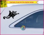 Silhouette image of a flying sugar glider with wide gliding membranes, fluffy curled tail, big cartoon eyes, tiny paws, and adorable face markings in a bold silhouette style. This sugar glider clipart captures the playful look of this Australian marsupial with clean high contrast lines perfect for decals and crafting.
